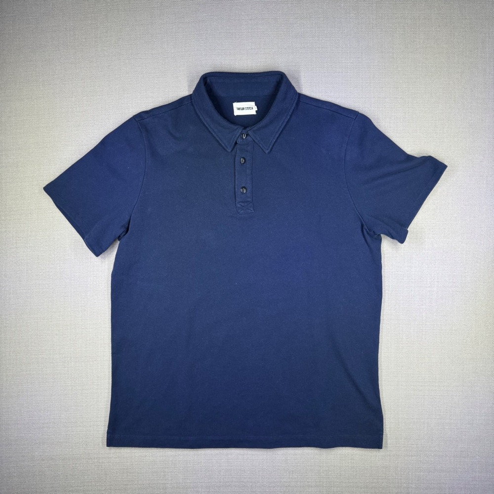 Taylor Stitch Mens Navy Blue Short Sleeve Polo Shirt Recycled Cotton Size 44 L